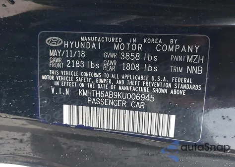 2019 Hyundai Veloster Turbo из США, поврежденный, VIN KMHTH6AB9KU006945